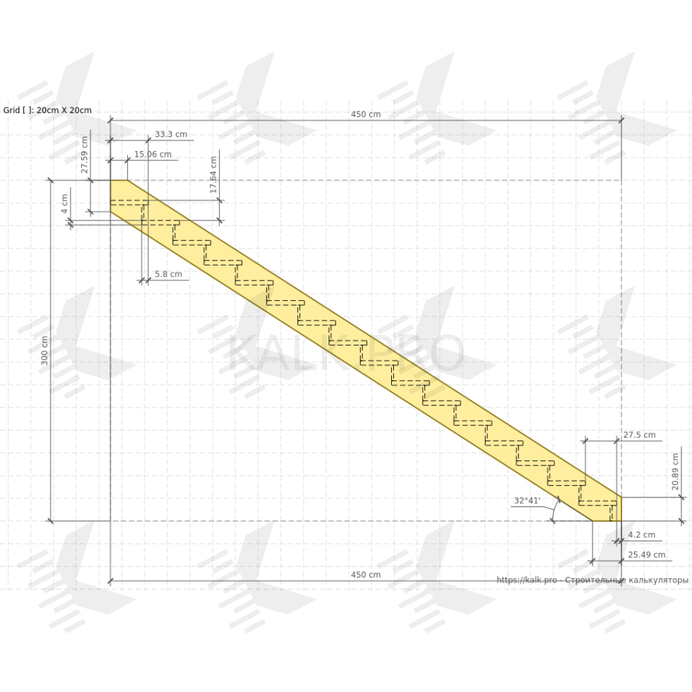 Общий чертеж прямой лестницы от КАЛК.ПРО