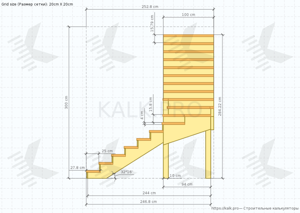 Чертеж лестницы на 90° с четырьмя забежными ступенями - КАЛК.ПРО Чертеж лестницы на 90° с четырьмя забежными ступенями
