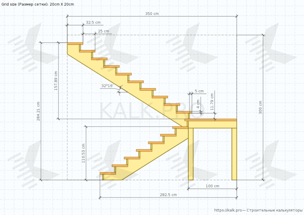 Г-образная лестница с поворотными ступенями - КАЛК.ПРО Г-образная лестница с поворотными ступенями