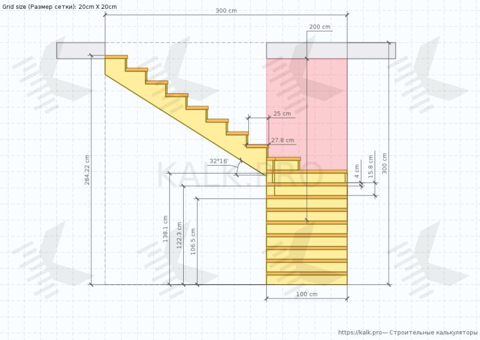 Чертеж лестницы на 90° с четырьмя забежными ступенями - КАЛК.ПРО Чертеж лестницы на 90° с четырьмя забежными ступенями
