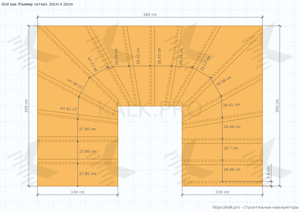 Чертеж забежной лестницы на 180° - КАЛК.ПРО Чертеж забежной лестницы на 180°