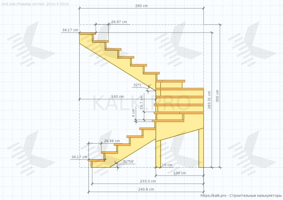 Чертеж лестницы на 180° с шестью забежными ступенями - КАЛК.ПРО Чертеж лестницы на 180° с шестью забежными ступенями